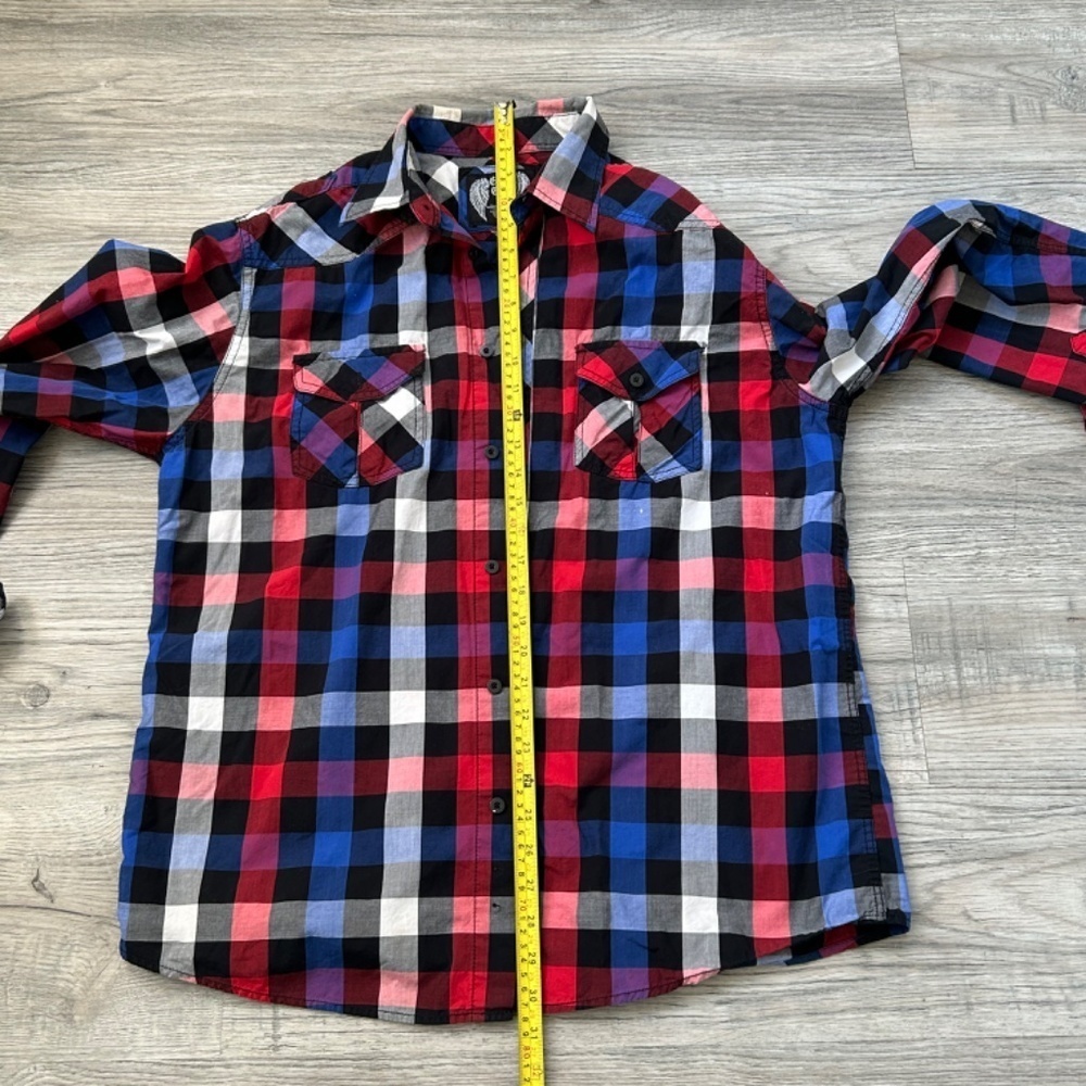Eighty Eight Red/Black/Blue/White Button Down Shirt w/ Roll Up Sleeve Sz L - Picture 6 of 9